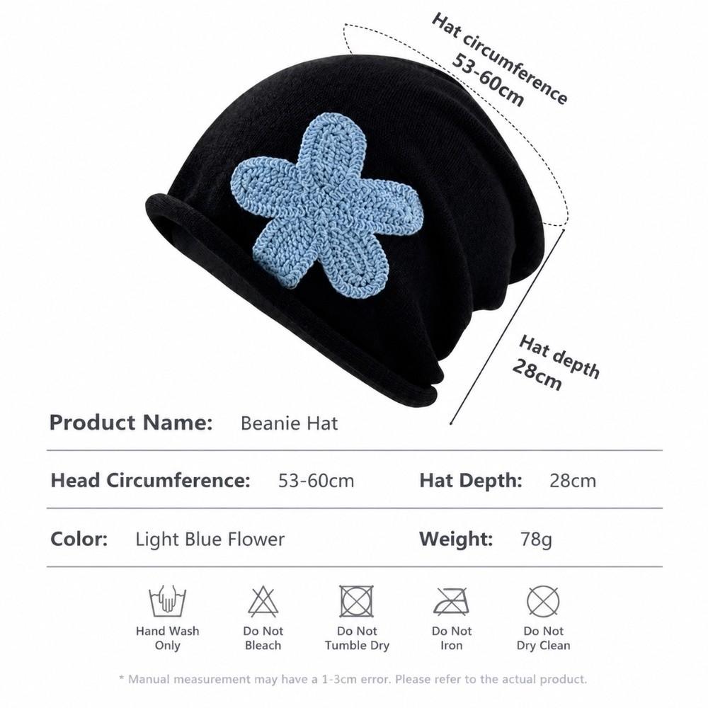 Flower Patch Knitted Hat Korean Style Ear Warmer Fashion Pullover Cap Autumn Winter