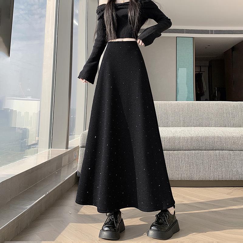 2025 Winter Style Cashmere Wool Blend Fishtail Midi Skirt S чёрный
