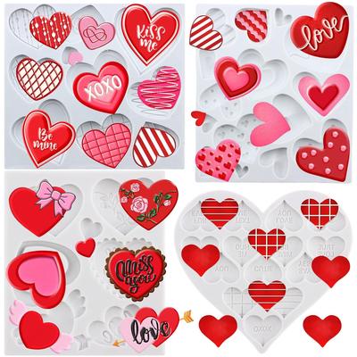Moules en Silicone en Forme de Cœur Je t'aime XOXO Lettre Baiser Rose Moule à Fondant Outils de Décoration de Gâteau Topper pour Cupcake Bonbon Résine Argile Chocolat Pâte à Gomme Moule