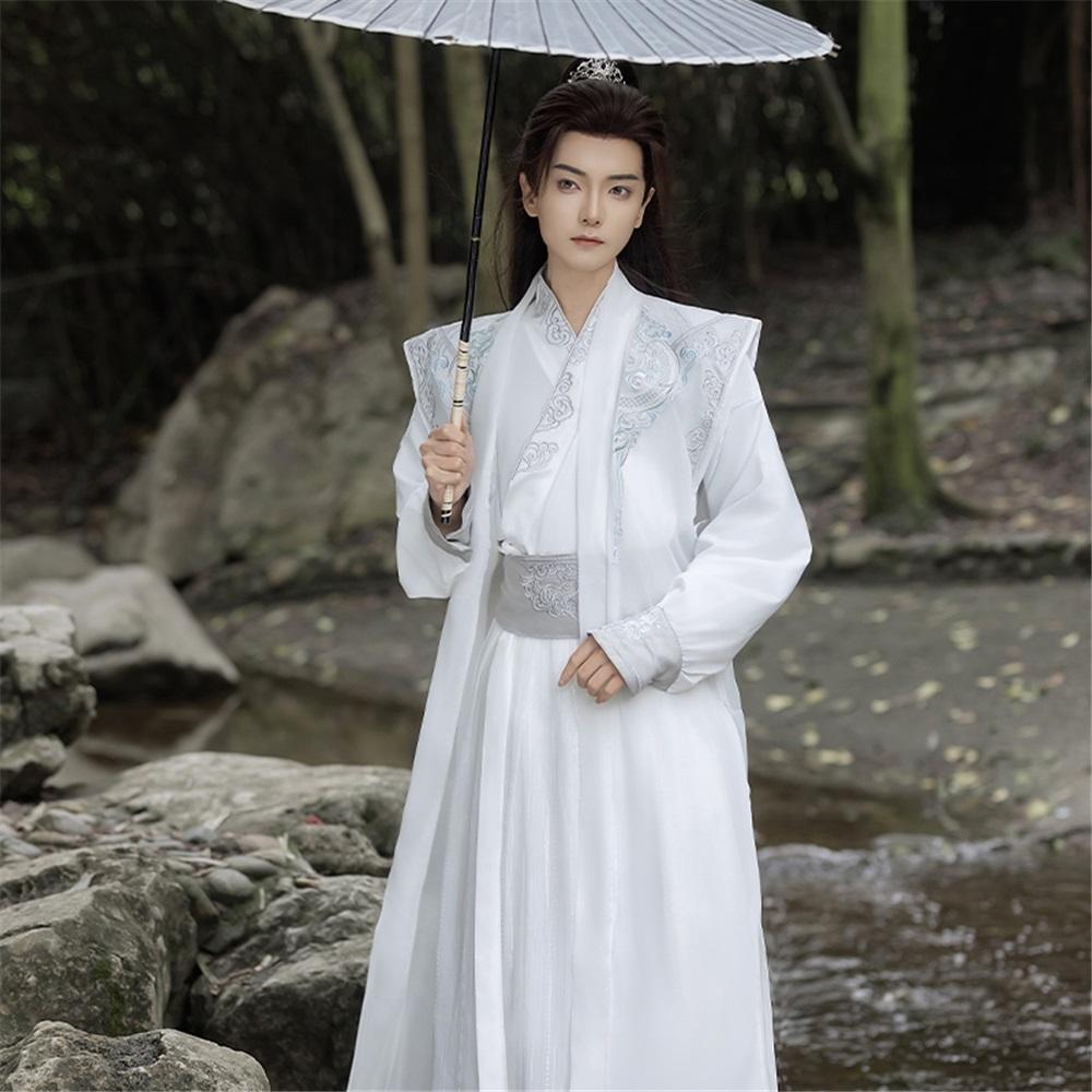 Chinese Song Dynasty Style Hanfu For Men, Two-color Cross-collar Martial Arts Embroidery Suit