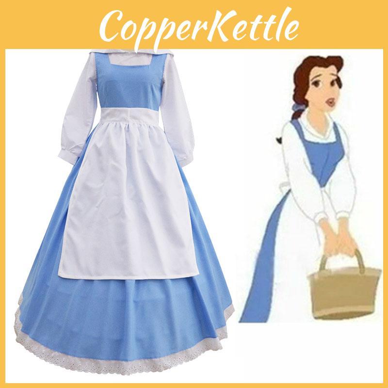 Elegant Beauty And The Beast Belle Blue Maid Dress With Exquisite Workmanship For Halloween