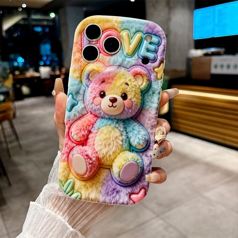 Cute Pink Teddy Bear & Love Pattern Phone Case For Samsung Galaxy S26 Ultra S25 S24 S23 S22 S21 S20 Plus A56 A54 A53 A16 Cover