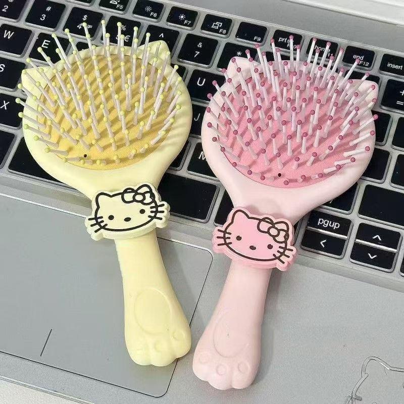 2-In-1 Hello Kitty Handheld Mirror Comb Portable Travel Comb Cartoon Air Cushion Massage Comb Airbag Comb Girl Birthday Gift