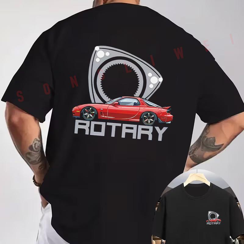 ROTARY Rotary Engine Sports Car Creative Print Motorcycle Double-Sided Print T-Shirt Men Short