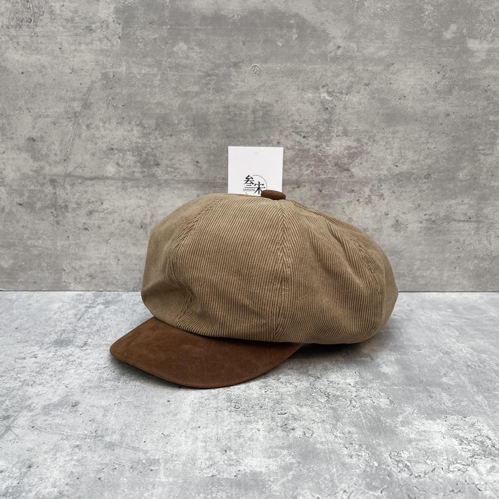 Color Matching Corduroy Octagonal Hat Women'S Autumn Retro Face Small Cloud Beret Versatile Painter Hat
