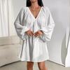Elegant Fashion Deep V-neck Long Sleeved Women Dress Spring Summer Simple Casual Loose Sexy Solid Color A-line Party Dress Female Office Ladies