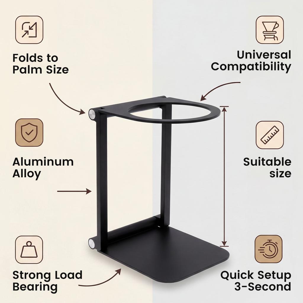Foldable Coffee Maker Stand Metal Pour Over Coffee Rack Espresso Filter Support for Cone or Flat Bottom Filter Pour Over Stand