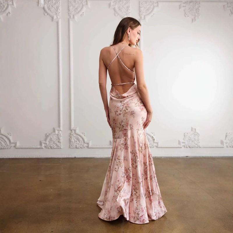 Elegant Floral Print Chiffon Maxi Dress With V-Neck Adjustable Straps Flowy A-Line Skirt Vacation XS