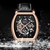 Chenxi Retro Hollow Skeleton Mens Automatic Mechanical Watch Waterproof Moon Phase Tourbillon Watches Luxury Tonneau Business Wristwatch