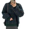 2025 Korean Style Women's Houndstooth Loose Pullover: Retro Knitted Round Neck Sweater for Autumn/Winter