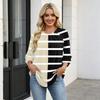 Women Geometric Print 3/4 Sleeve Round Neck Pleated Casual Loose Fit T-Shirt Top for Daily Wear