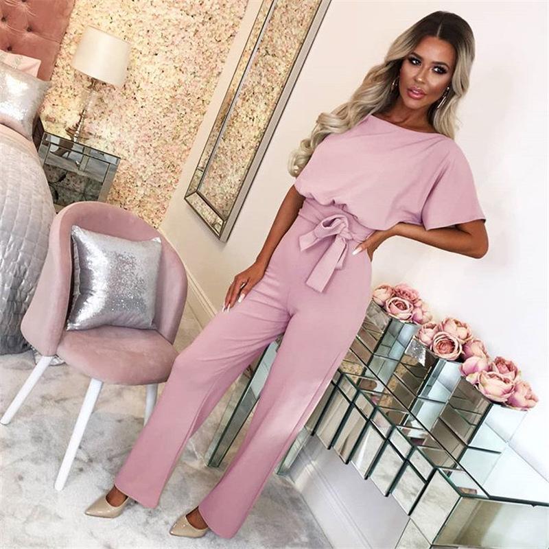 Women's Summer Button-Tie Short Sleeve Jumpsuit - European and American Style