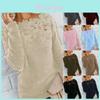 Cozy Women's Autumn Winter Fleece Sweater Tops With Elegant Lace Design For Style