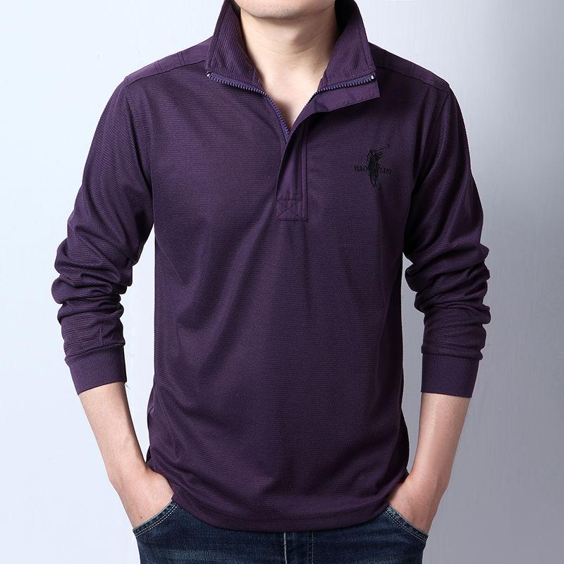 2023 Spring and Autumn Men's Solid Color Pullover Lapel Loose Embroidered Zipper Casual Fashion Elegant Commuter Long SleeveTops