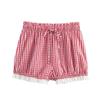 Kaslead New Arrival Women's Clothing Fashion Style Stylish Simple and Versatile Plaid Stitching Lace Shorts