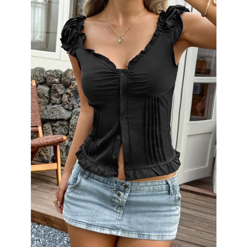 Hot Girl Style Summer Short-sleeved Fungus Vest for Women Independent Website