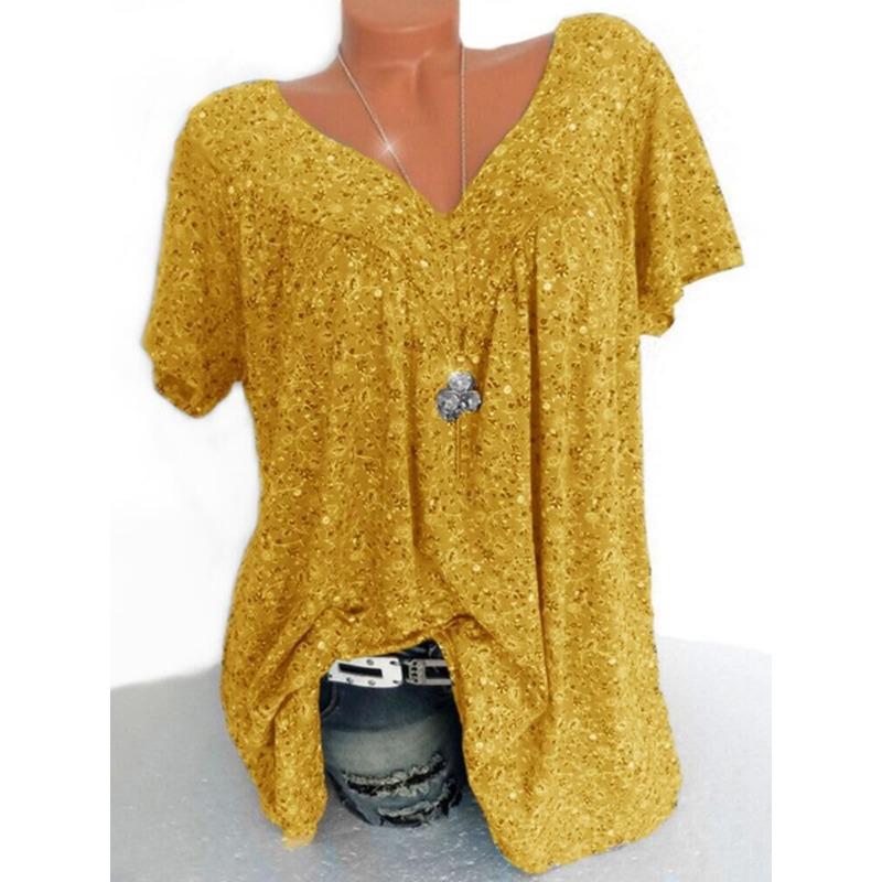 Summer Short Sleeve Floral Printed Loose Women Blouse Plus Size Fashion Elegant Casual Simple Office Shirt Ladies Solid Color Women's Clothing