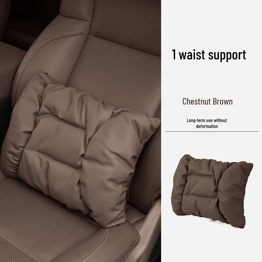 Neues Luxus Auto Kopfstützen- & Lendenwirbelstützkissen - Fleckenresistentes Leder, Fortschrittliche Nackenstütze & Baumwollpolster