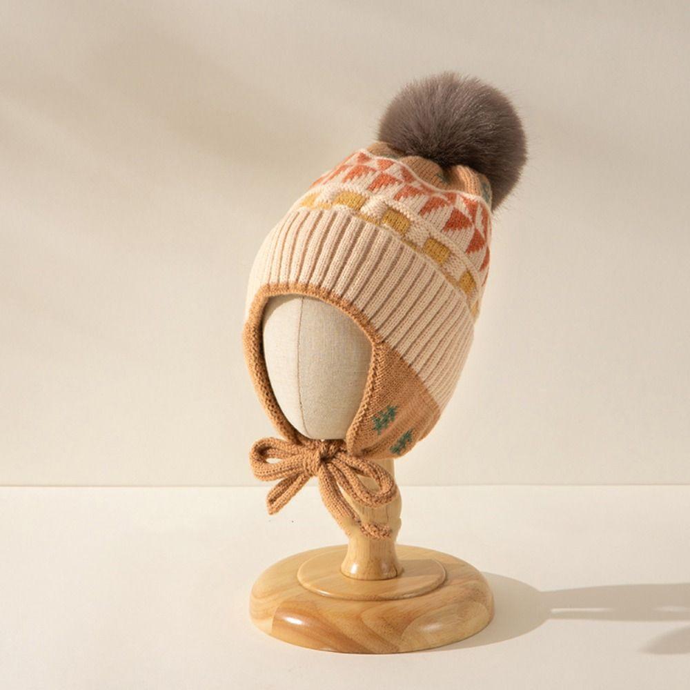 Hairball Baby Knitted Hat Warm Kids Earmuffs Cap Cute Children Beanies Cap Girls