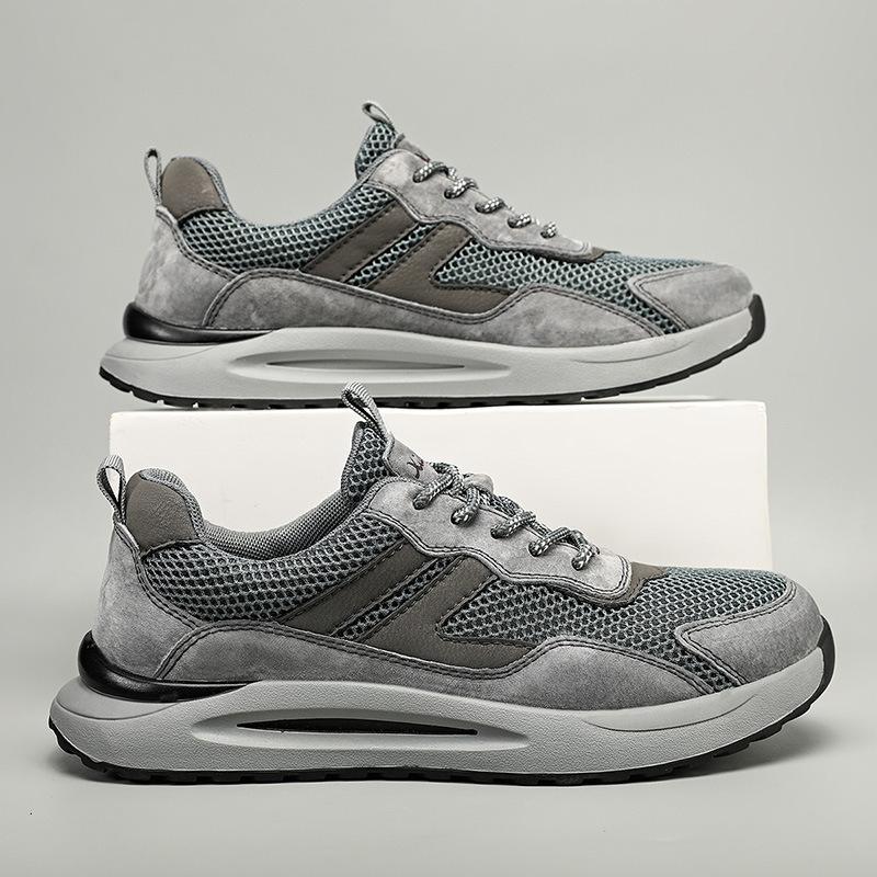 2025 spring new large size casual mesh breathable first layer leather sports men's shoes outdoor mesh hollow jogging men