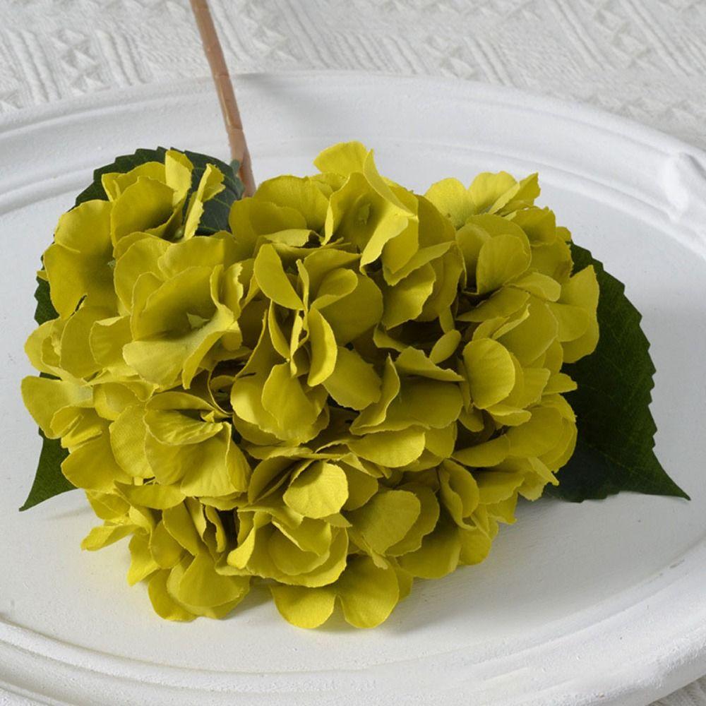 Wedding Garden 45CM Artificial Hydrangea Blue Colorful Flower Bouquet With Leaves Realistic Fake Silk Flowers