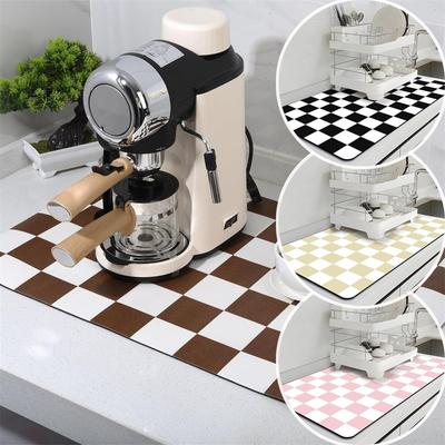 Checkered Super Absorbent Kitchen Tableware Impermeable Drainage Mat Non-slip Kitchen Carpet Coffee Dish Drainer Draining Mat