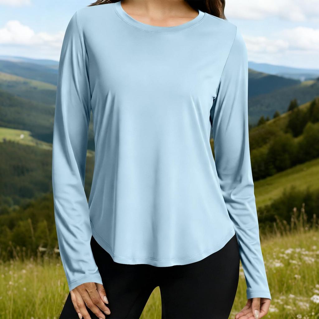 Women's Long Sleeve Breathable Athletic Pullover Loose Fit Round Neck Lightweight Yoga Top for Exercise Workout Running and Casual Wear