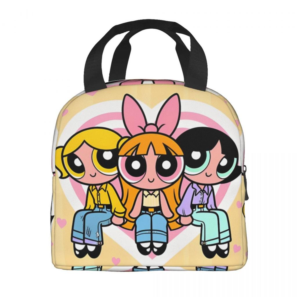 P-PowerPuffs Cartoon Accessories Insulated Lunch Bags For Work Food Storage Bag Portable Cooler Thermal Bento Box