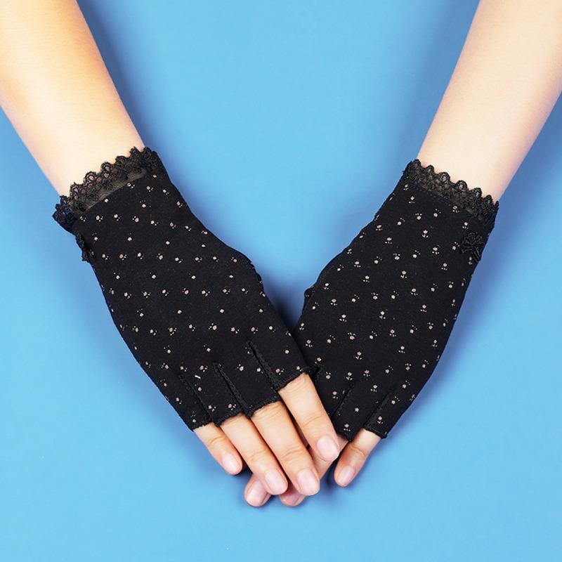 Sunscreen gloves with exposed fingers Thin women's summer driving, cycling, non-slip, anti-ultraviolet, tea picking, manicure, half-finger gloves