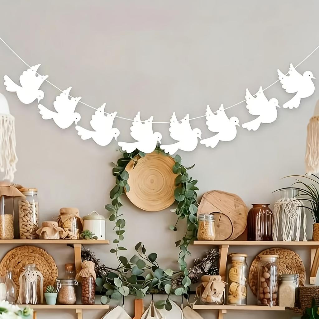1set Dove Banner Dove Party Banner Hanging Decoration for Baptism First-communion Confirmation Garland Party Decoration Supplies