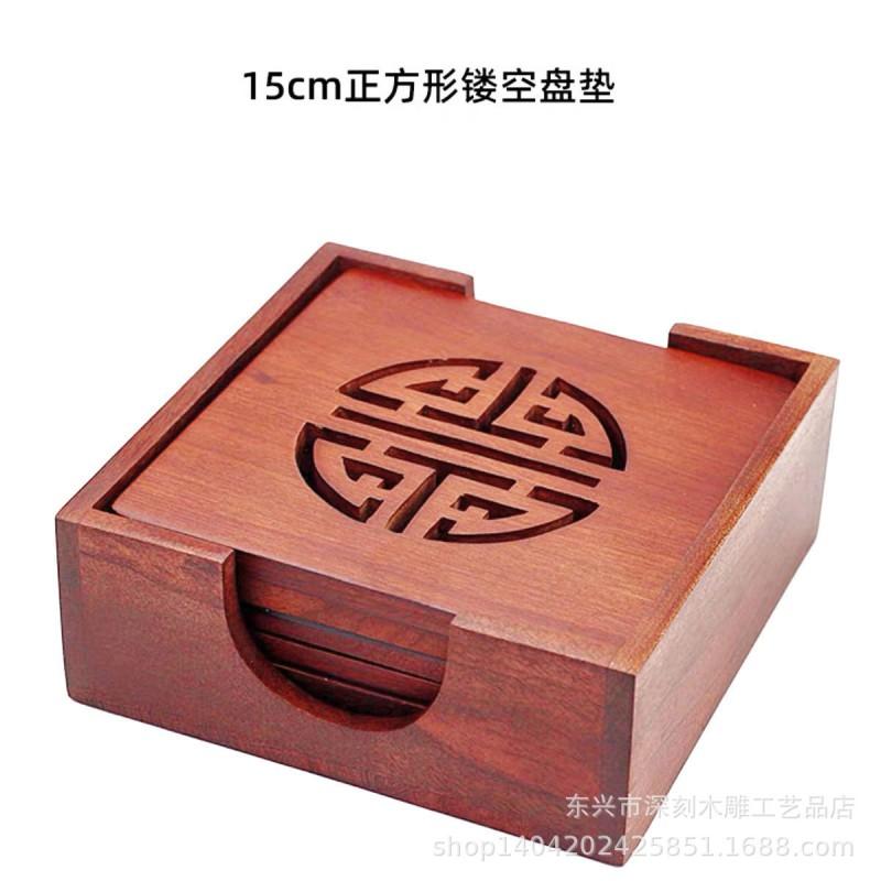Wooden Coaster Set Tea Cup Table Mat Heat Resistant Handcrafted Floral Carved Dining Accessory Modern Minimalist