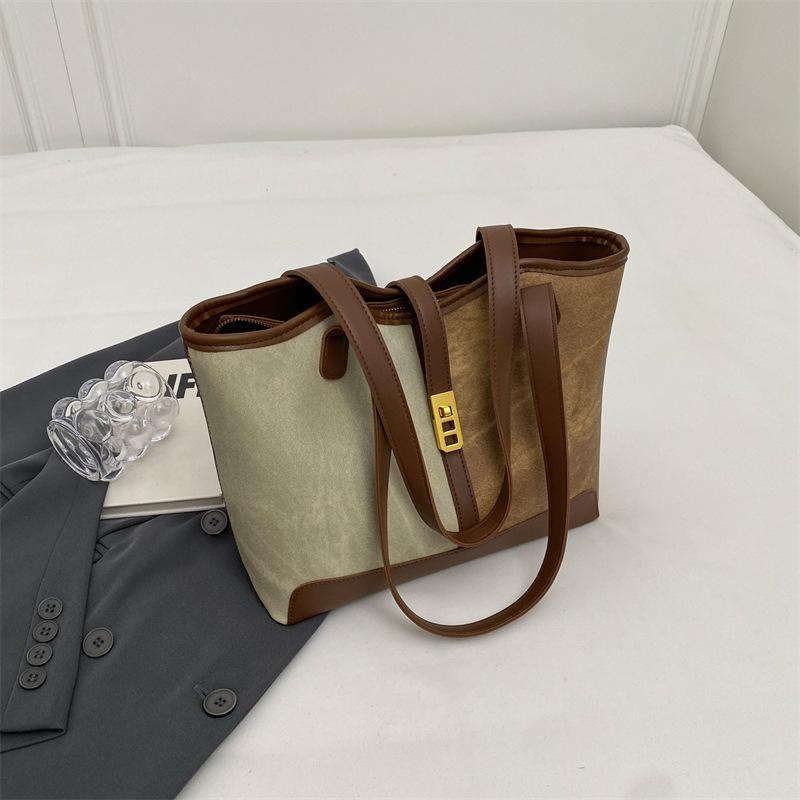 Hugh Retro Idle Large-capacity Bag Women's New Contrasting Color Fashion Tote Bag Commuter Shoulder Armpit Bag