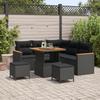 8-piece Garden Sofa Set with Cushions Black Poly Rattan Acacia 3363039