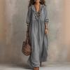 Abito Maxi da Donna a Righe con Volant e Scollo a V, Casual, Vestibilità Larga, Vita Alta, Lungo