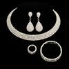 Bride's wedding dress - silver four-row necklace, earrings, elastic wristbands, elastic rings - a set of 4 items