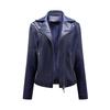 Spring and Autumn Short Leather Jacket for Women, Slim Fit, Lapel Motorcycle Jacket, Oblique Zipper Jacket for Women