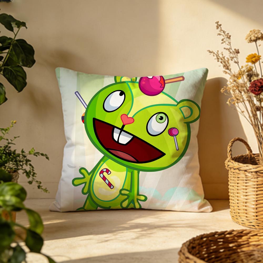 Stylish HHappy Tree Friendsied Cushion Cover Versatile DoubleSided Pillow Case Fit for Sofa Bed Car Daily Decor