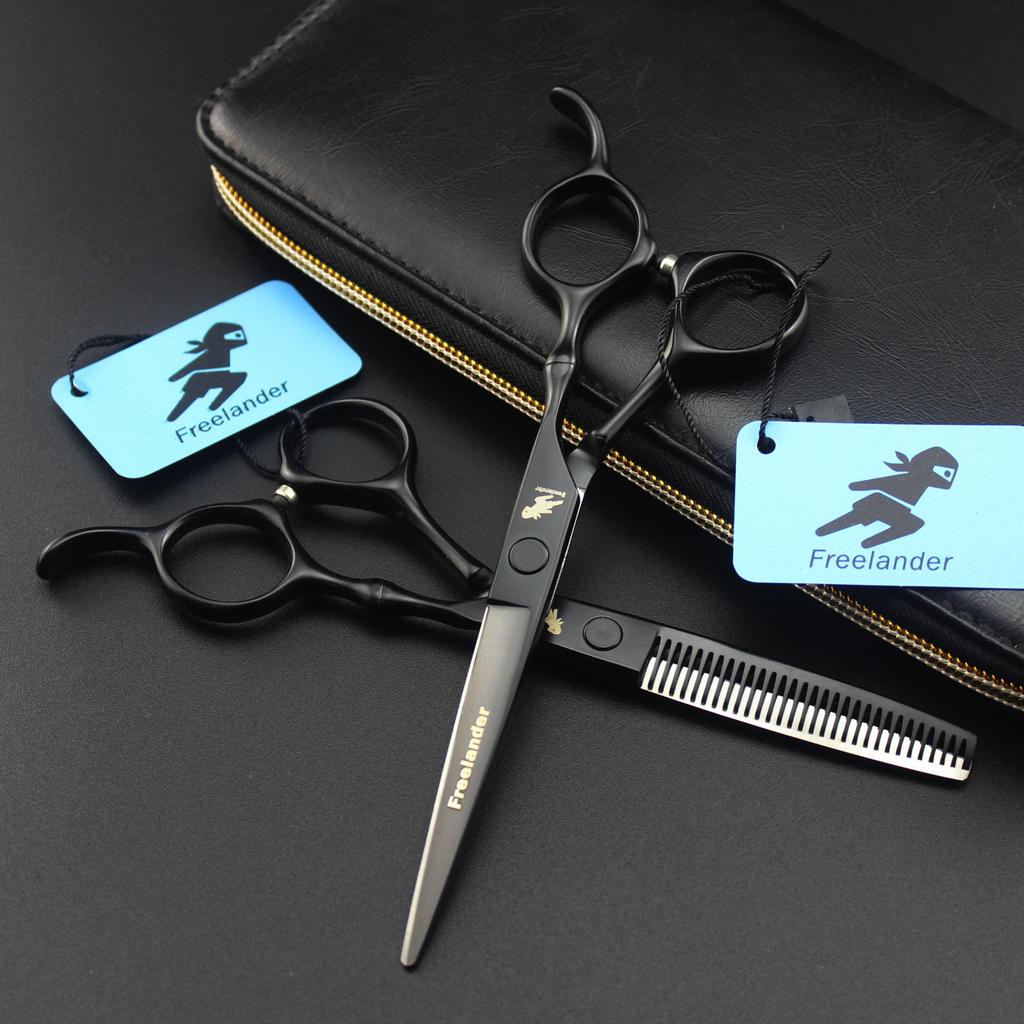 6.0 Inch Black Freelander Bamboo Handle, Hair Scissors, Hair Scissors, Flat Scissors, Bangs Scissors, Tooth Scissors, Thin
