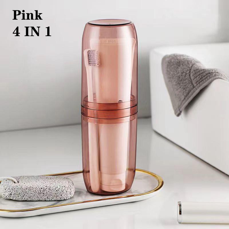 

Коробка для хранения зубных щеток на 2/4 стакана, портативный стакан для полоскания рта, коробка для хранения зубной пасты, дорожные туалетные принадлежности, портативный стакан для зубной щетки 2 in1 розовый