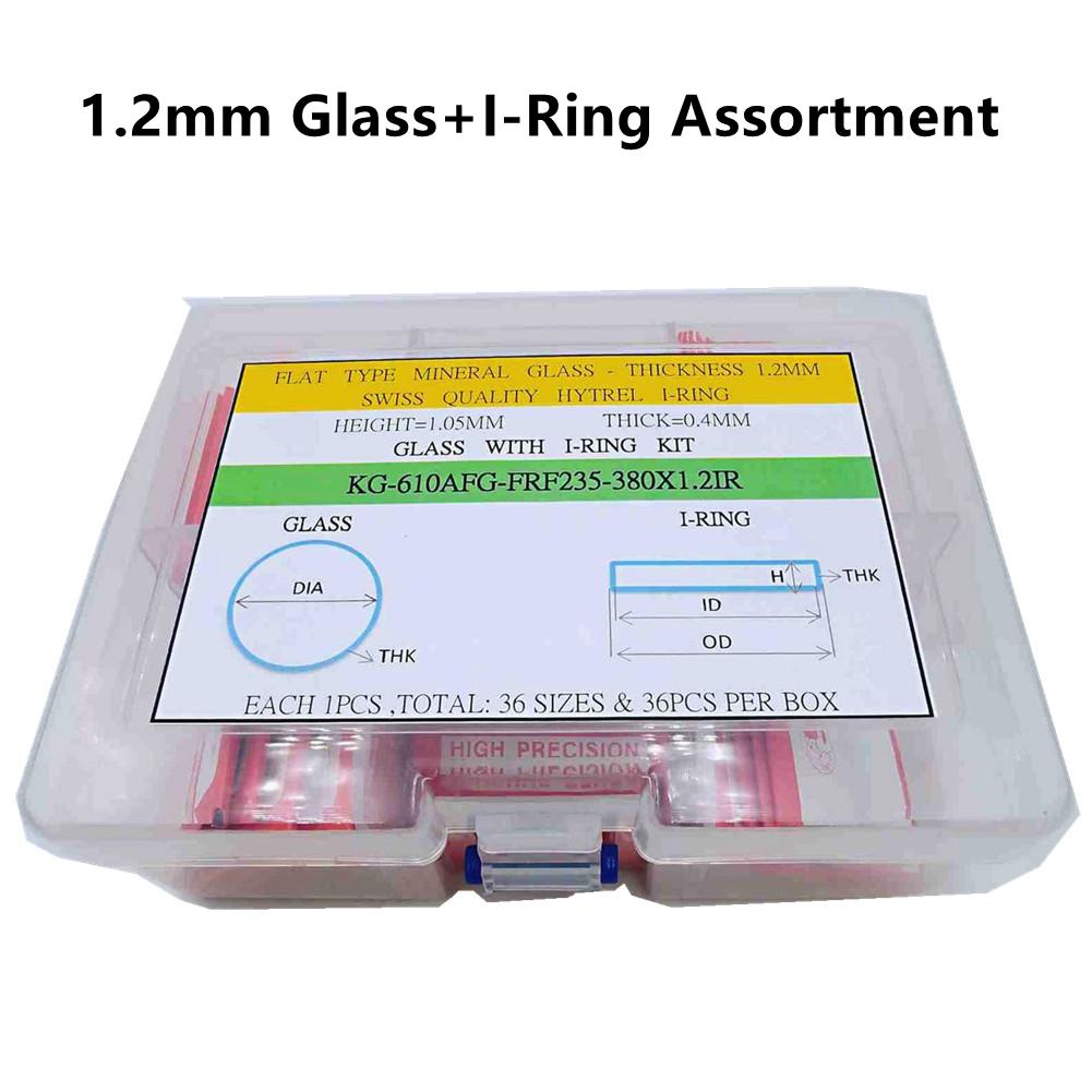 Watch Crystal Mineral Glass 1.2mm Watch Glass Smartwatch Replacement Lens Flat Mirror Glass With Waterproof Ring Assortment