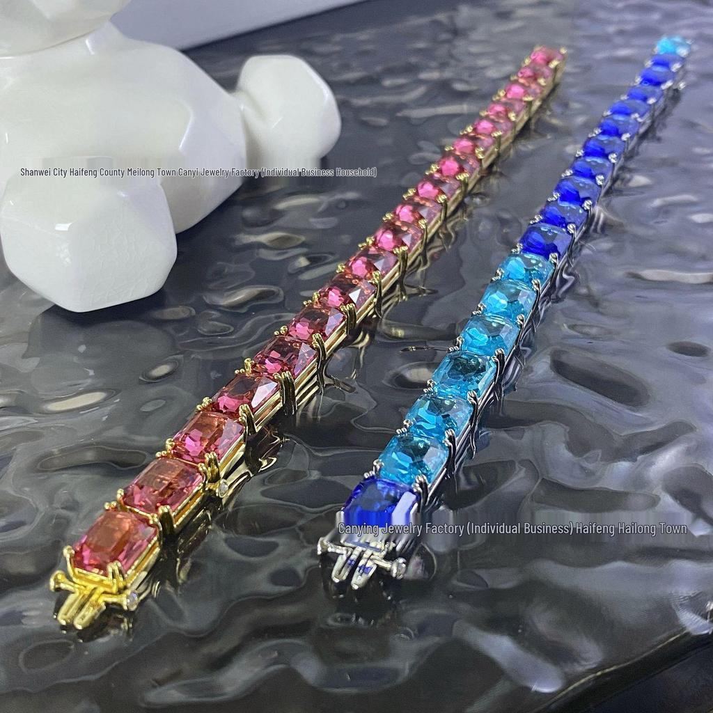 Shi Family Exquisite Purple Octagonal Rhinestone Necklace & Choker Bracelet Set