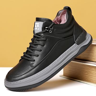 Mode Classique Décontracté Cuir Bottes de Neige Plus Peluche Courte Chaude Extérieur Décontracté Bottines à Lacets Résistance au Froid Chaussures en Coton pour Homme
