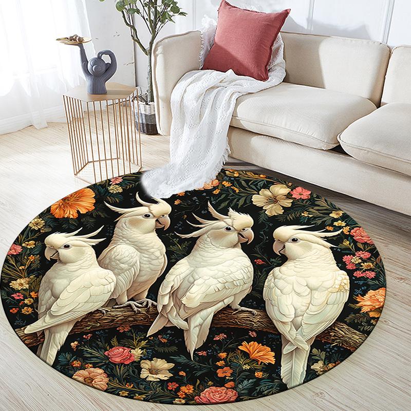 Cockatoos Round Area Rug,Carpet Rug for Living Room Bedroom Sofa Playroom Decor,Non-slip Floor Mat