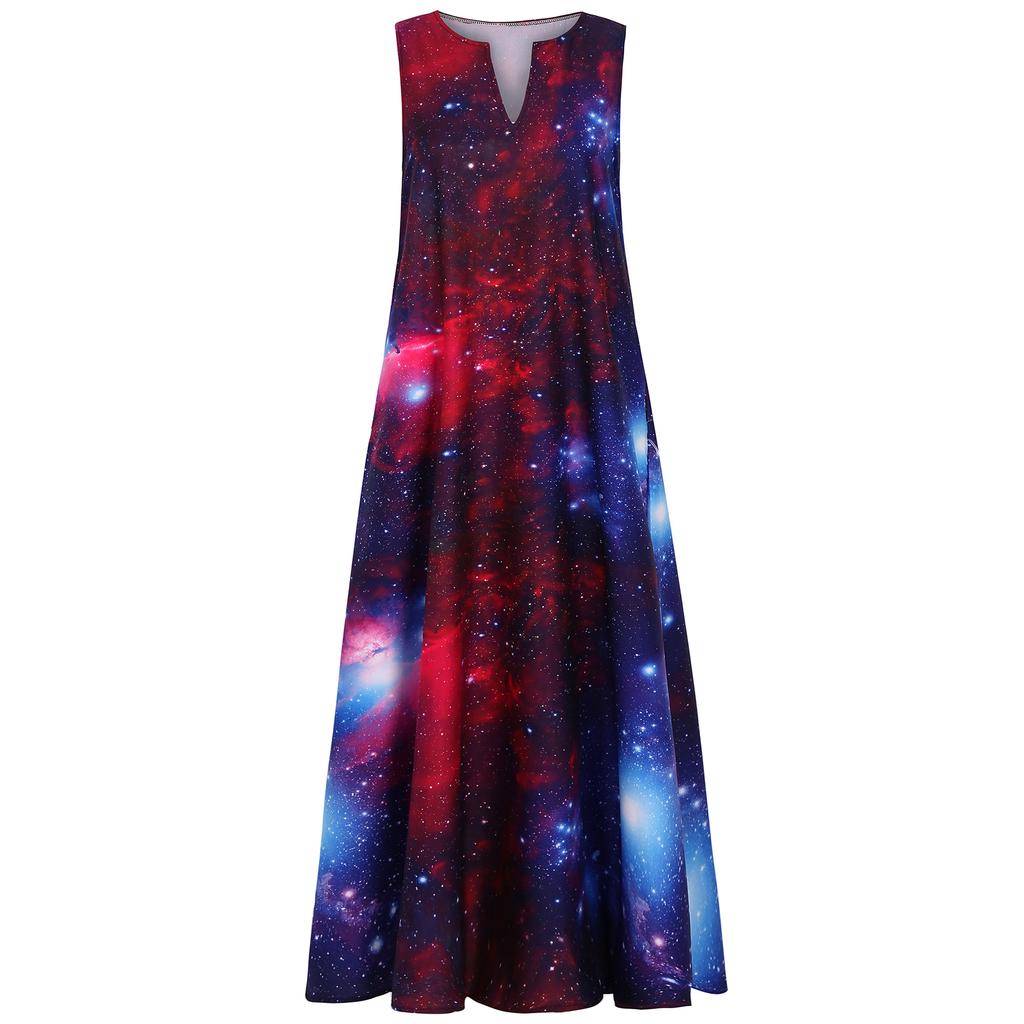 Fashion 3D Star Print V-Neck Sleeveless Long Maxi Comfortable Dress Lightweight High Recognition Elegant with Flattering Chic Dress for Party