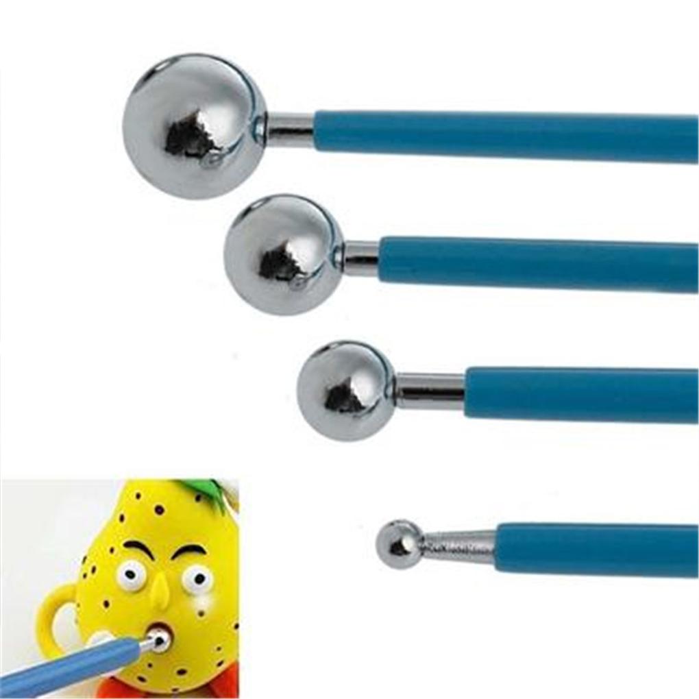 4Pcs Stainless Steel Tools Spherical Sugar Set Group Double Head Clay Sewing Pen Cake Cooking Accessory StylusProfessional