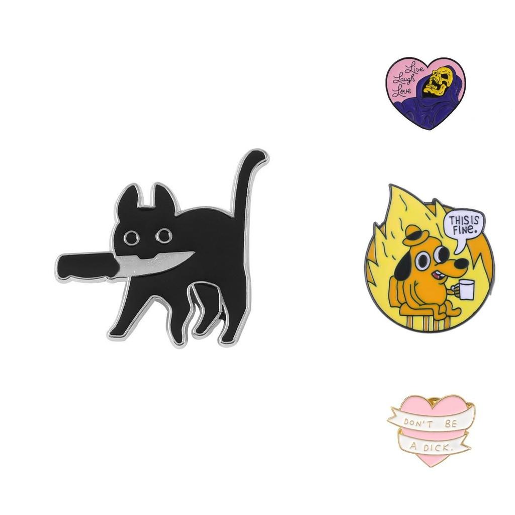 Unique Cartoon Cat Knife Design Brooch Pin Colorful Enamel Alloy Badge For All