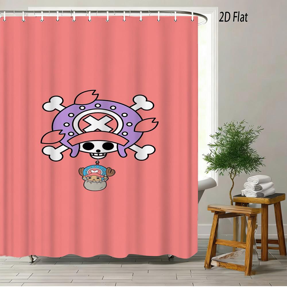One Piece Luffy, Ace & Sabo Brothers Bond Fiery Scene 2D Print Waterproof Shower Curtain, Intense Flaming Background With Epic B