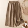 Summer Casual Loose Basic Capris Elastic Waist Apricot Gray Plus Size Straight Capris Pants Cotton Vintage Elegant Capris