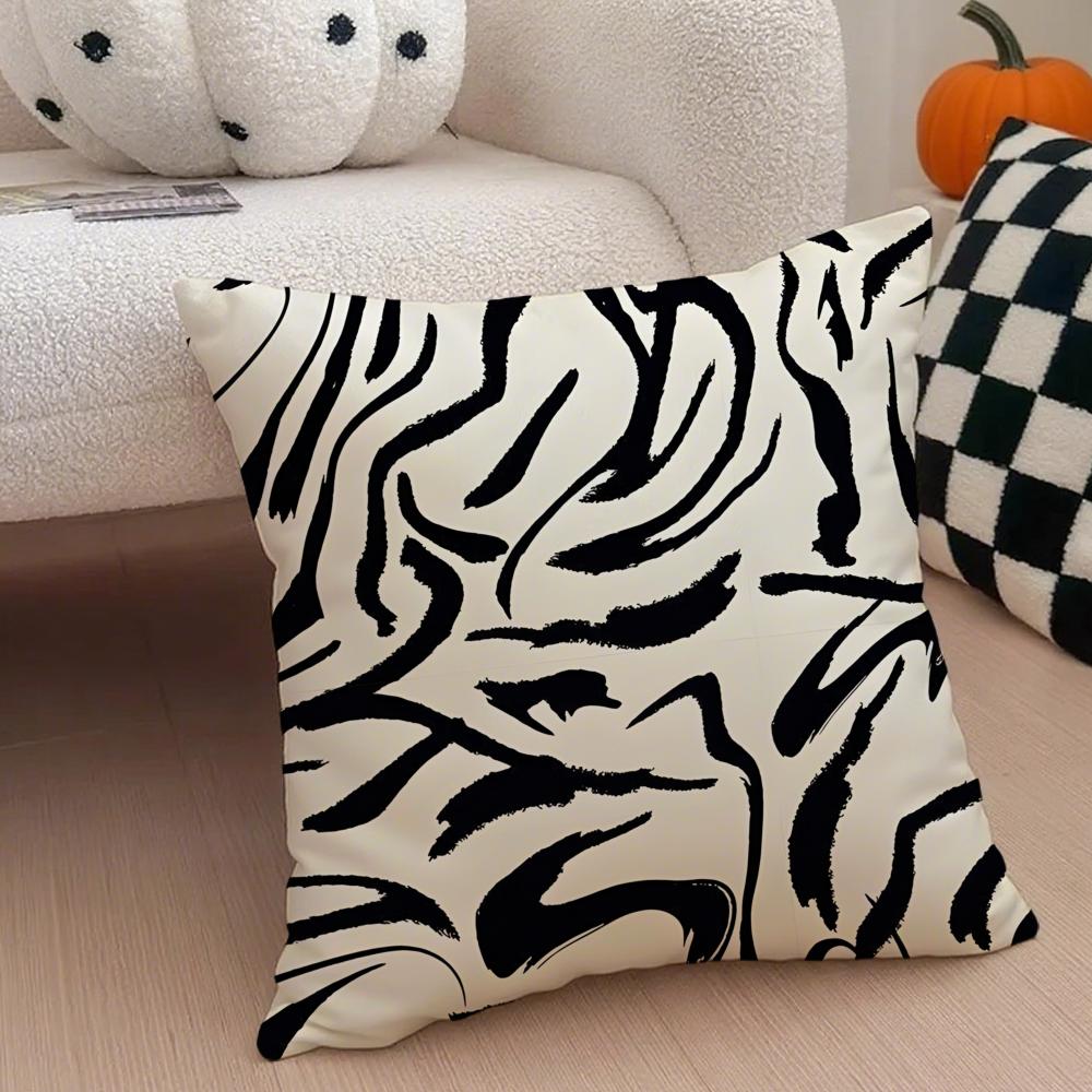 Black And White Striped Geometric Rectangle Art Cushion Cover Throw Pillow Cover Hidden Button Durable Polyester Chair Cushion