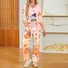 Women's Halloween Print V-Neck Long Sleeve Pajama Set with Pockets Loose Fit Sleepwear Set